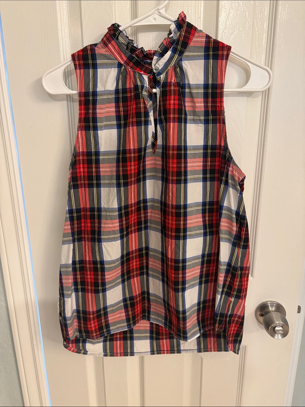 JCrew holiday plaid sleeveless blouse tunic Christmas top size 6